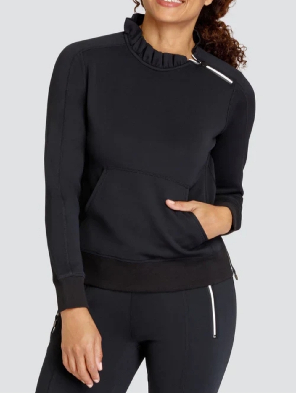 Tail Activewear Condoleeza Pullover Black Size Small Ruffle Mock Neck Athleisure